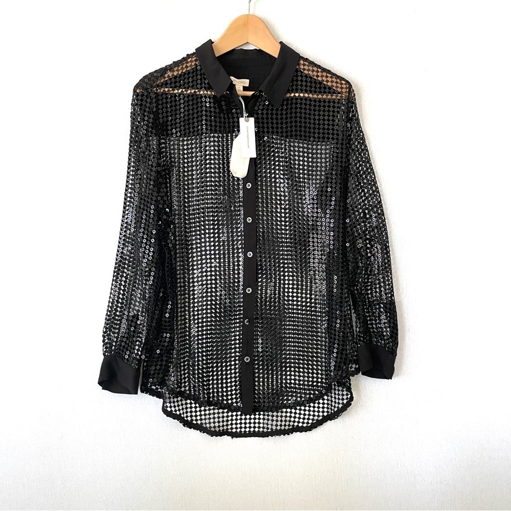 Anthropologie Pilcro Long Sleeve Chainmail Button Down Blouse - Picture 6 of 15